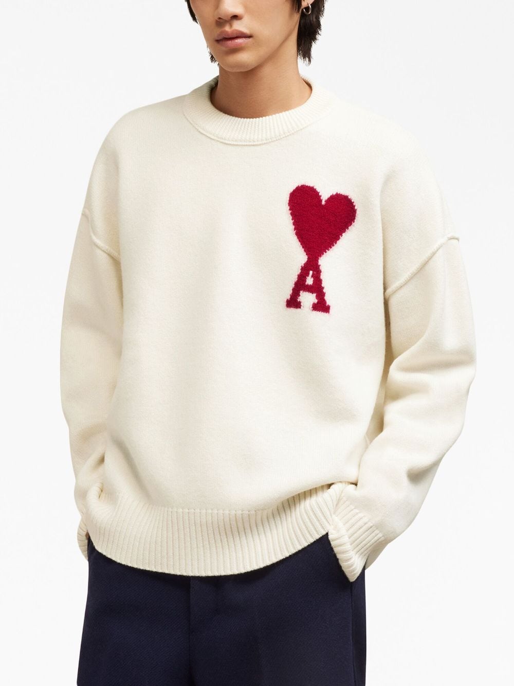 White intarsia-knit jumper - unisex